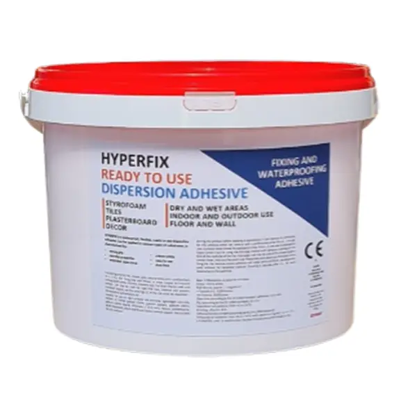 Hyperfix vanntett lim En hvit bøtte med lim og rødt lokk